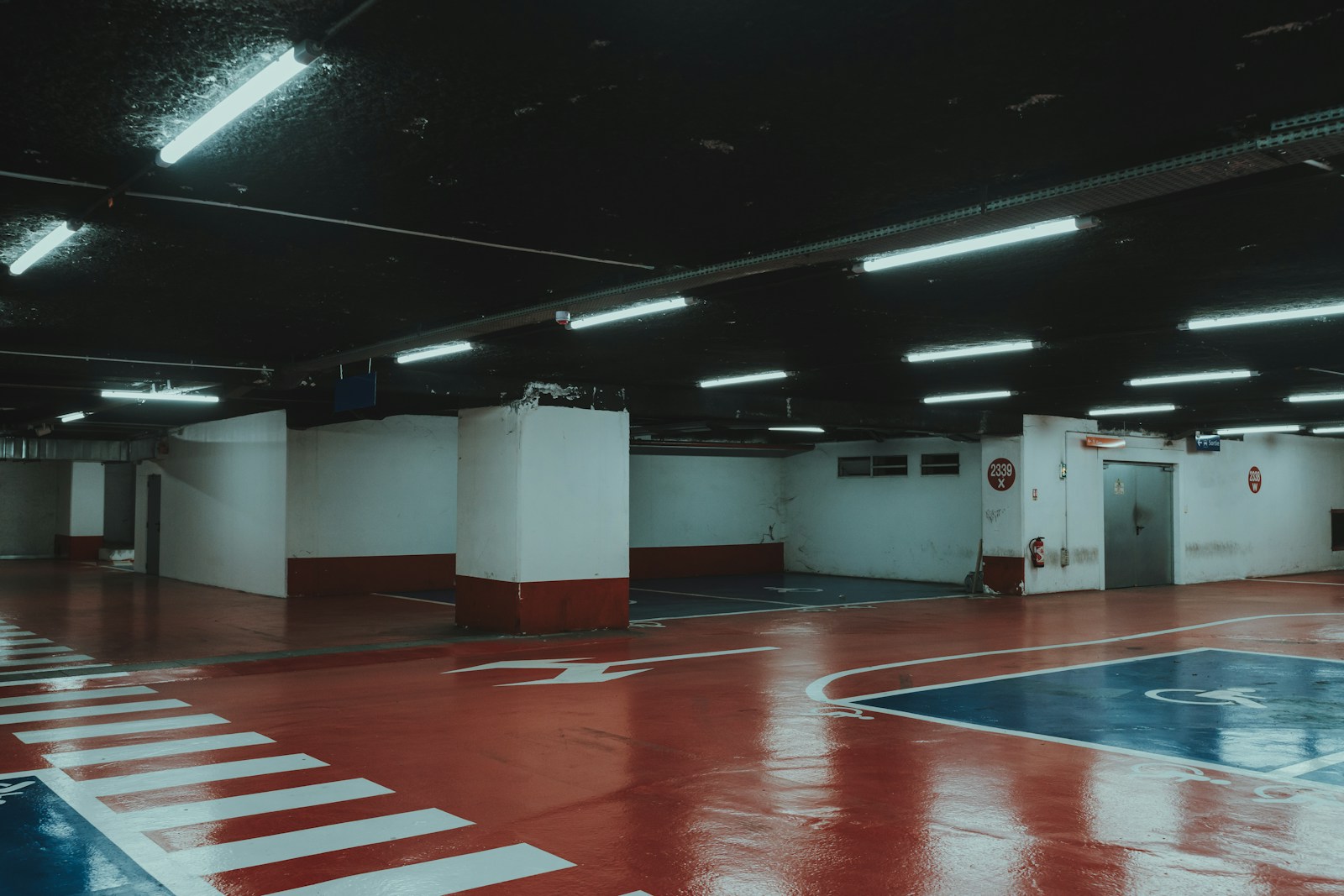 red and white floor tiles